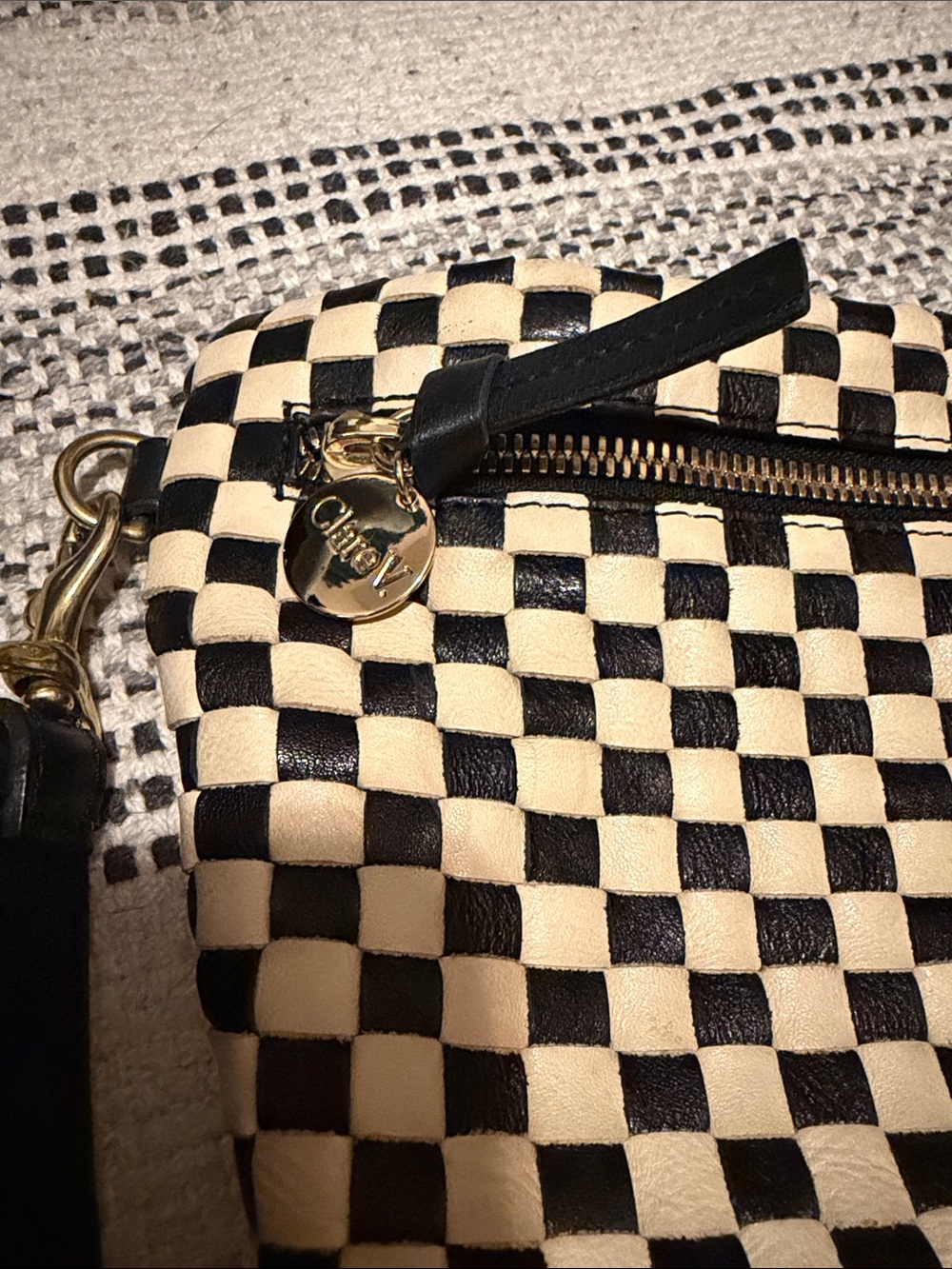 Checkerboard Black and Cream Shoulder Bag with Adjustable Strap - Picture 2 of 11